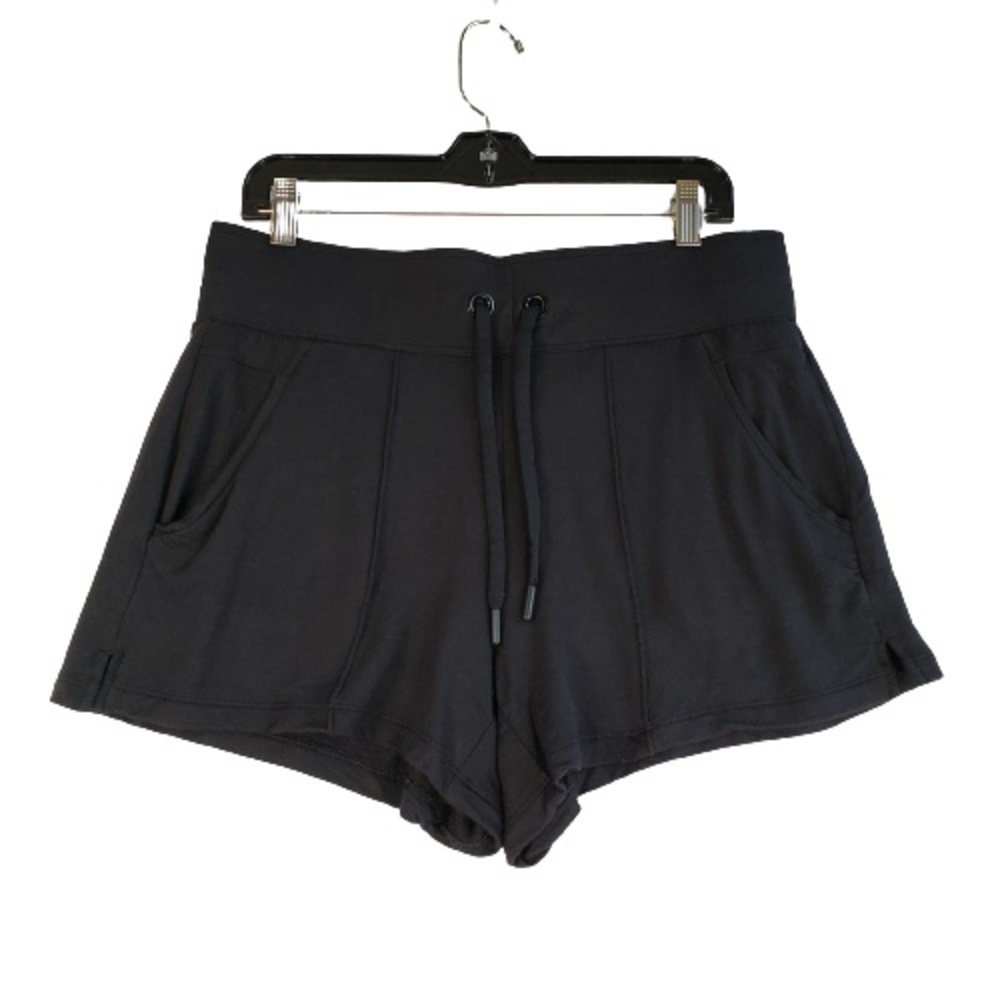Athleta Women's Sweat Shorts Sz Medium Drawstring Black 3 Pockets Pull on Jersey